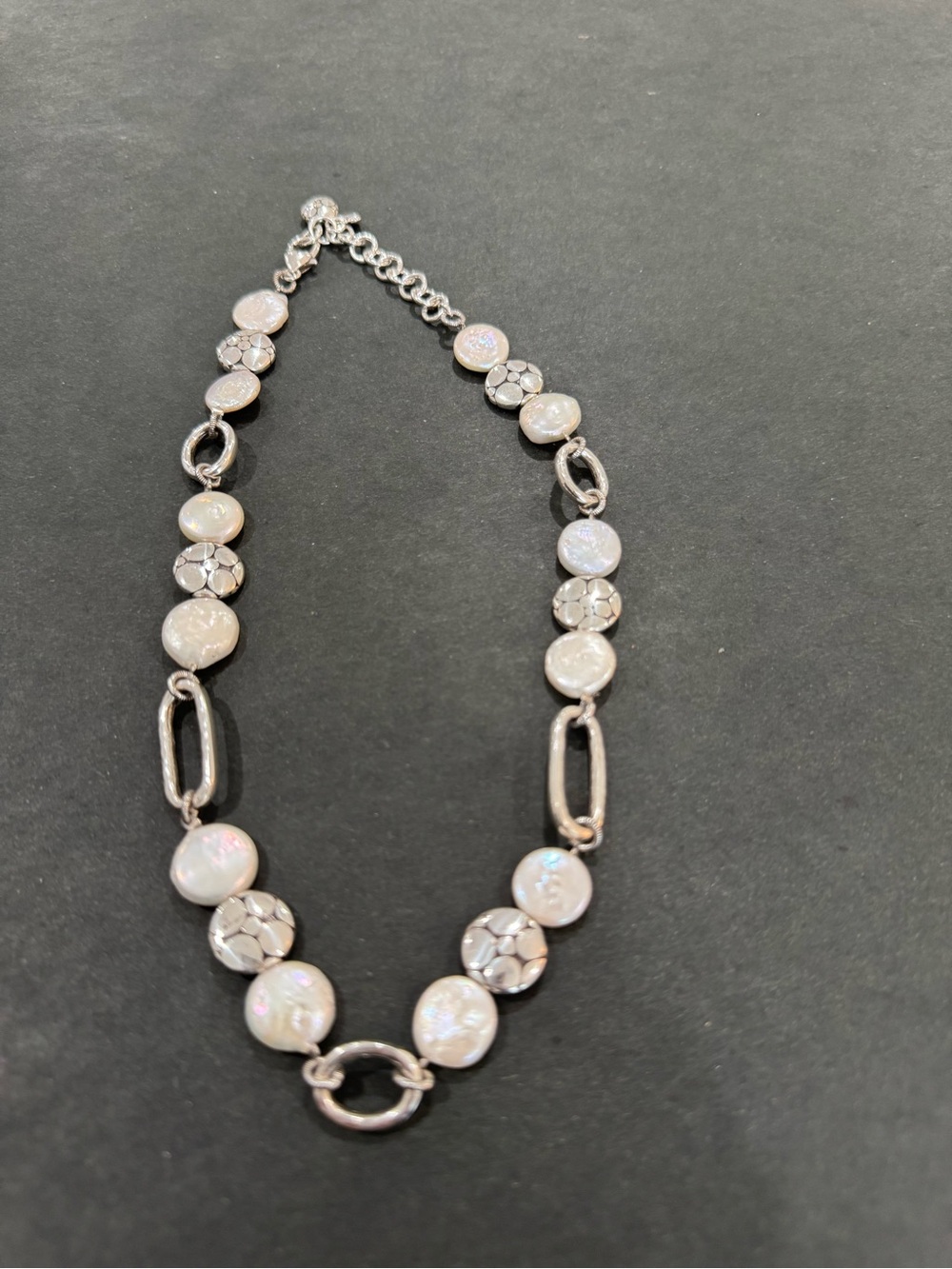 Silver-Tone White Pearl Accent Women's Necklace